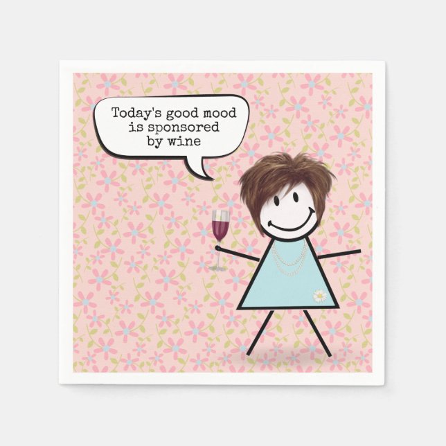 Stick Girl Med Vin Glas  Pappersservett (Framsidan)