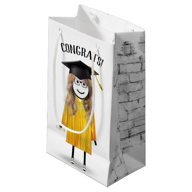 Stick Girl Student med Black Cap och Diploma (Framsidan Vinklad)