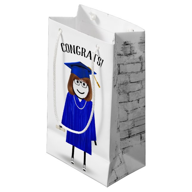 Stick Girl Student med Blue Cap och Diploma (Framsidan Vinklad)