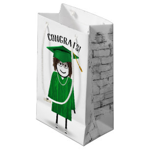Stick Girl Student med Grönt Cap och Diploma