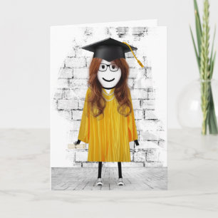Stick Girl Student med Hair och Diploma Kort