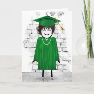 Stick Girl Student med Hair och Diploma Kort