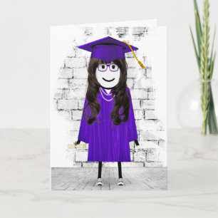 Stick Girl Student med Hair och Diploma Kort