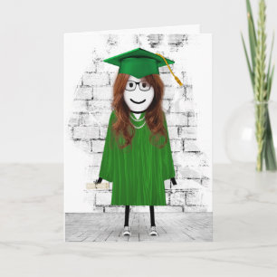 Stick Girl Student med Hair och Diploma Kort