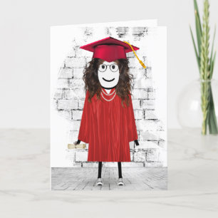 Stick Girl Student med Hair och Diploma Kort