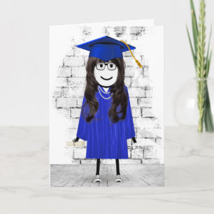 Stick Girl Student med Hair och Diploma Kort