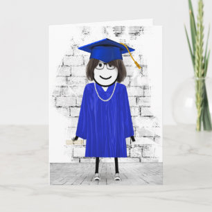 Stick Girl Student med Hair och Diploma Kort