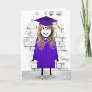 Stick Girl Student med Hair och Diploma Kort