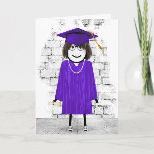 Stick Girl Student med Hair och Diploma Kort