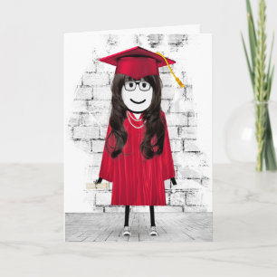 Stick Girl Student med Hair och Diploma Kort