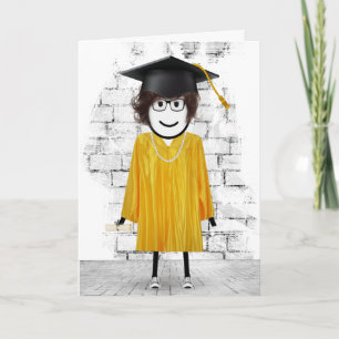 Stick Girl Student med Hair och Diploma Kort