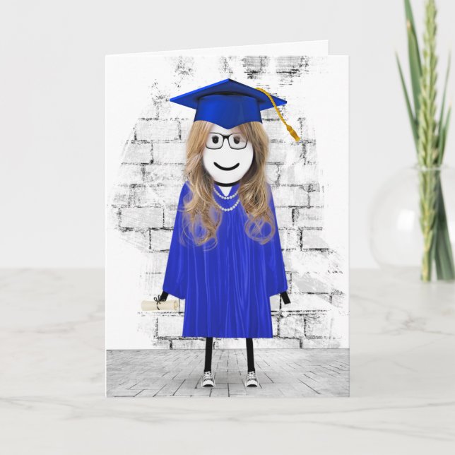 Stick Girl Student med Hair och Diploma Kort (Framsida)