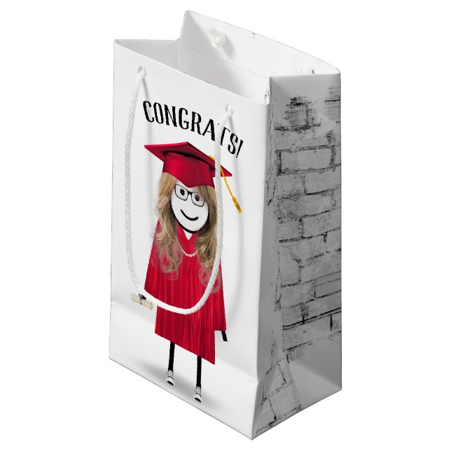 Stick Girl Student med Red Cap och Diploma (Framsidan Vinklad)