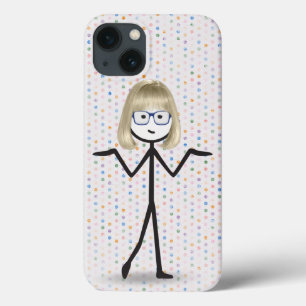 Stick Girl with Blue Glass on Polka dots