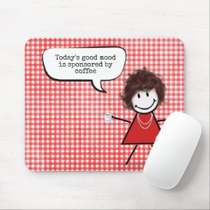 Stick Girl with Coffee Mugg on Gingham Musmatta