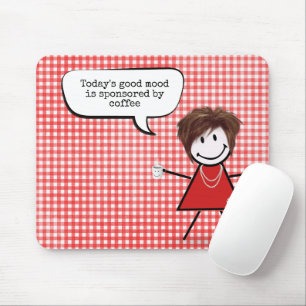 Stick Girl with Coffee Mugg on Gingham Musmatta