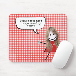 Stick Girl with Coffee Mugg on Gingham Musmatta