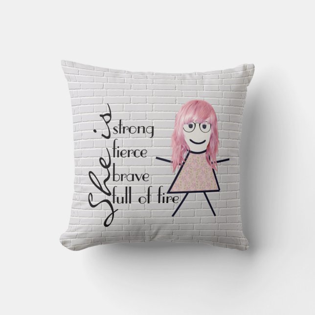 Stick Girl with Hair and Inspirational Quote Kudde (Framsida)