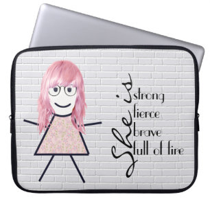 Stick Girl with Hair and Inspirational Quote Laptop Fodral