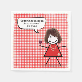 Stick Girl with Vin Glass on Gingham Pappersservett
