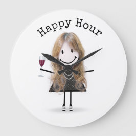 Stick Girl with Vin Glass Stor Klocka
