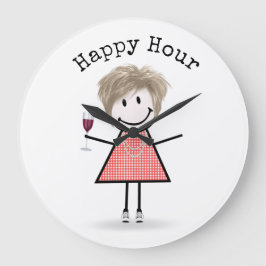 Stick Girl with Vin Glass Stor Klocka