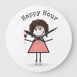Stick Girl with Vin Glass Stor Klocka