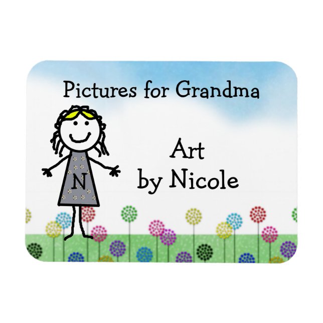 Stick Kid Girl's Personlig Fridge Art Flexi Mag Magnet (Horisontell)