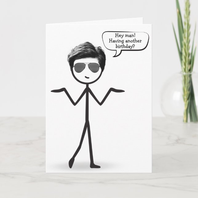 Stick man med Hair Humor Birthday Kort (Framsida)