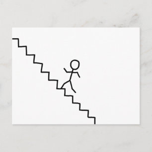 Stick man som går upp i trappor vykort