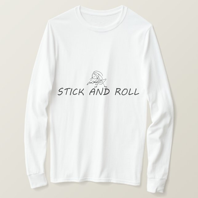 Stick och rulla, rolig pipande man som spelar gita t shirt (Design framsida)