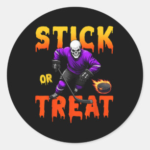 Stick Or Treat Halloween Hockey Skelett Spelare Sp Runt Klistermärke
