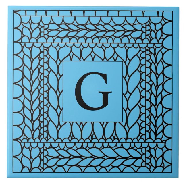 STICK PURL BLÅ Keramisk Kakel + Initial (Framsidan)