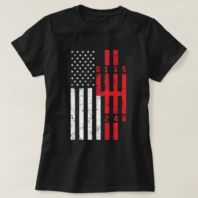Stick Shift American Flagga 6, hastighet ford must T Shirt (Design framsida)