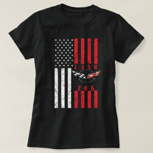 Stick Shift American Flagga chevrolet corvette 6 G T Shirt (Design framsida)