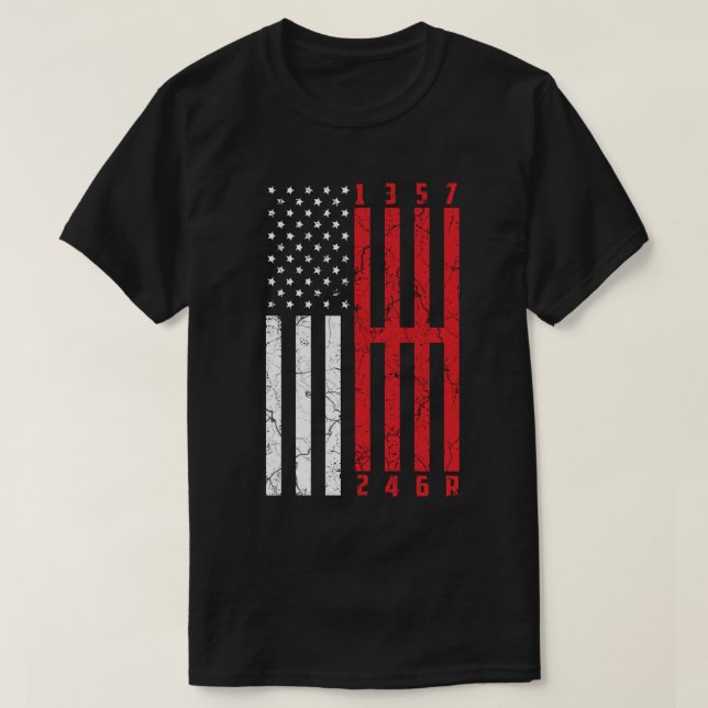 Stick Shift American Flagga corvette 6 Gears T Shirt (Design framsida)