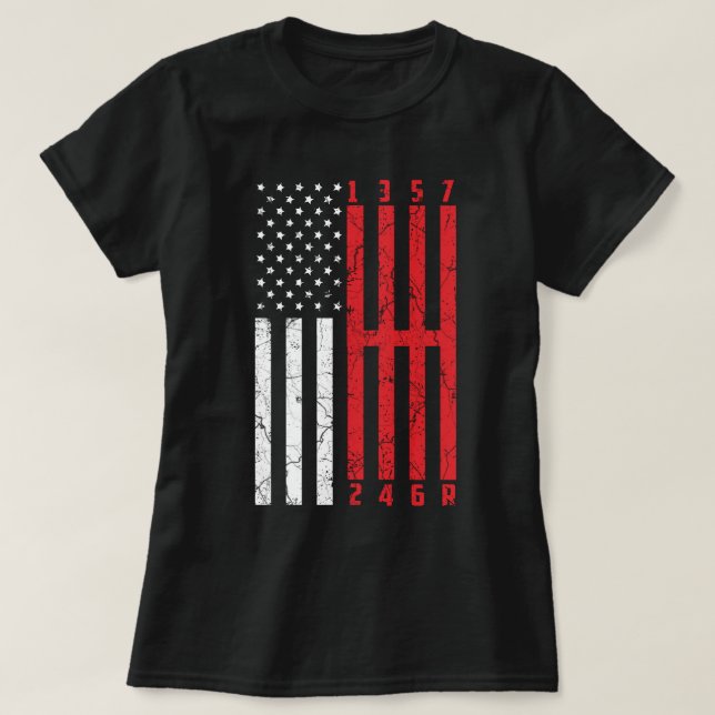 Stick Shift American Flagga corvette 6 Gears T Shirt (Design framsida)