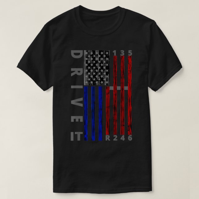Stick Shift American Flagga Muscle Car Si Speed Ge T Shirt (Design framsida)