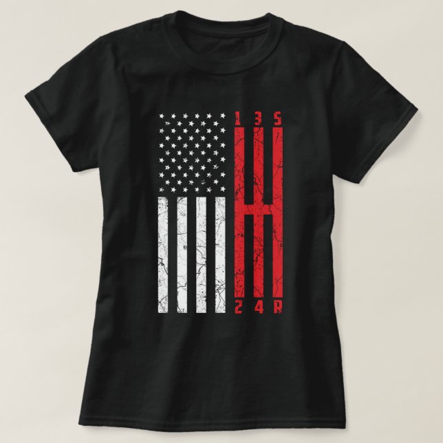 Stick Shift American Flagga mustang CT 6 Gears Mec T Shirt (Design framsida)
