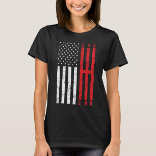 Stick Shift American Flagga mustang CT 6 Gears Mec T Shirt