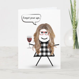 Stick tjej med rött vin försenad födelsedag kort