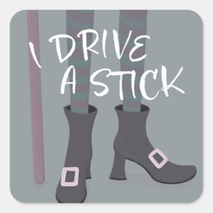 Stick Witch Broomstick kul Halloween Fyrkantigt Klistermärke