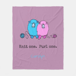 Sticka 1 Purl en Rosa och blå fårPersonlig Fleecefilt