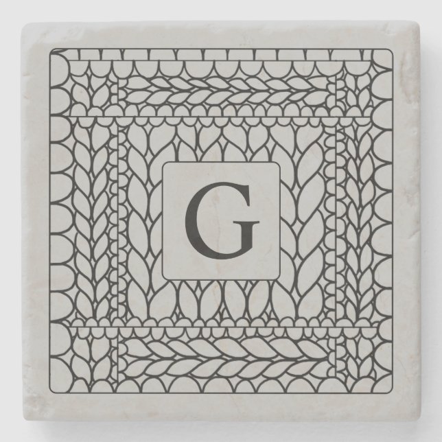 STICKA AVIGA GRÅ Marmor Stencoaster + Initial Stenunderlägg (Framsidan)