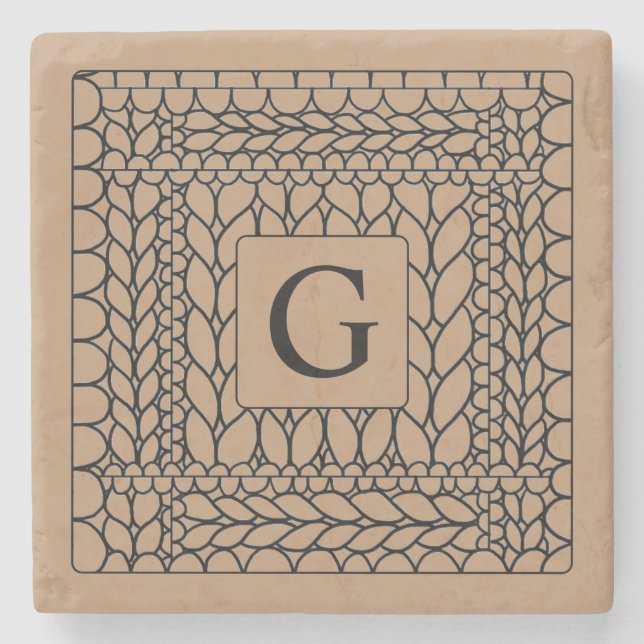 STICKA AVIGA TAN Marmor stenkoj + Initial  Stenunderlägg (Framsidan)