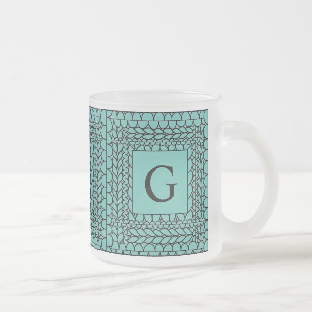 STICKA AVIGA TURKOS Frostad Glas Mugg + Initial (Höger)
