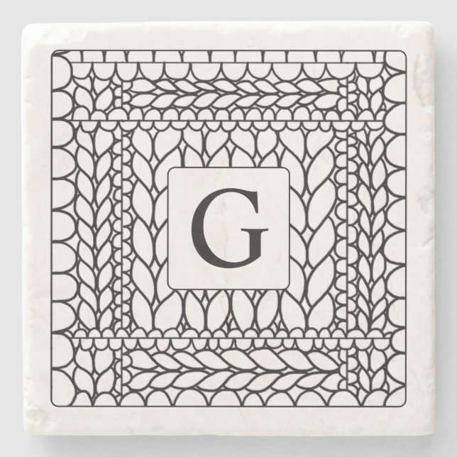 STICKA AVIGA VIT Marmor Stencoaster + Initial Stenunderlägg (Framsidan)