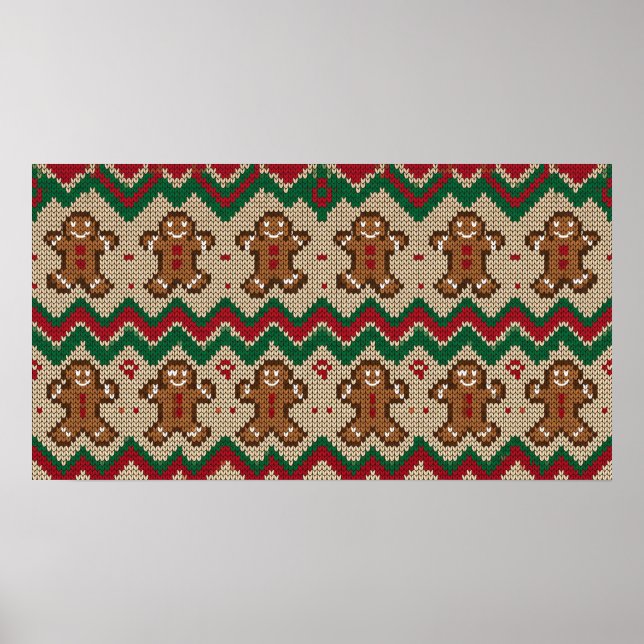Sticka Gingerbread Man Jul Mönster  Poster (Framsidan)