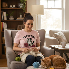 Sticka Händer – Rolig Katt & Garn Design T Shirt