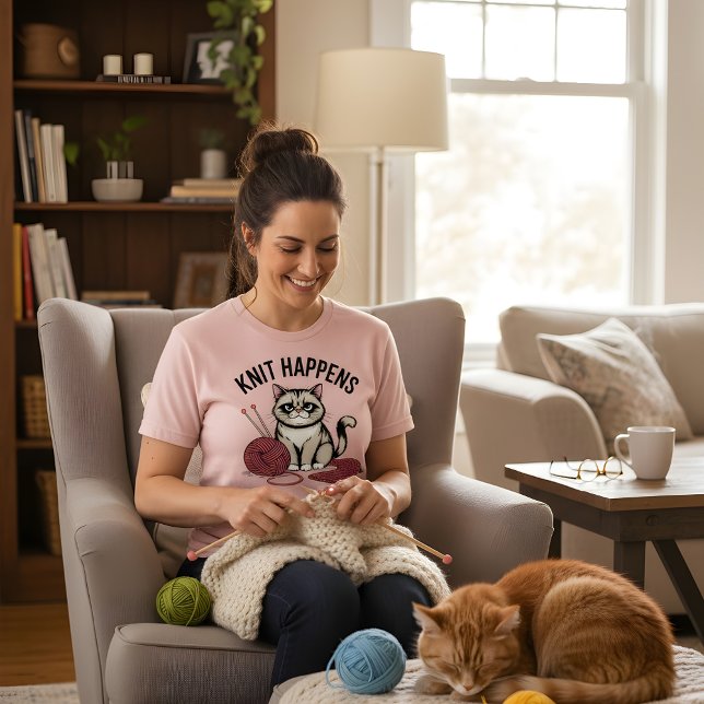 Sticka Händer – Rolig Katt & Garn Design T Shirt (Skapare uppladdad)